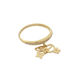 Anel de Ouro 18k com Zircônia e pingente Filhos