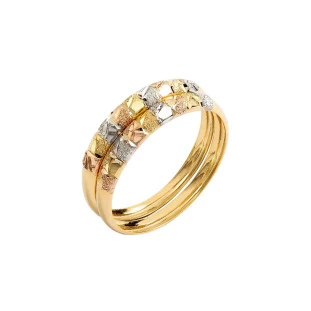 Par de Aparadores de Ouro 18k Feminino Tricolor Quadrado