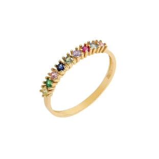 Meia Aliança de Ouro 18k com Zircônias Coloridas de 2mm