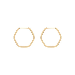 Brinco de Argola Ouro 18k Hexagonal Médio Fio Quadrado