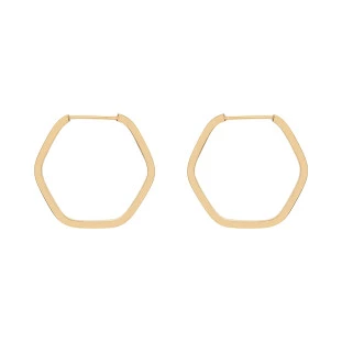 Brinco de Argola Ouro 18k Hexagonal Grande Fio Quadrado