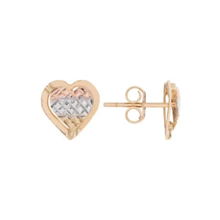 Brinco Feminino de Ouro 18k Coração Tricolor
