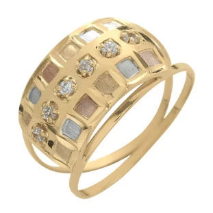 Anel de Ouro 18k Tricolor com 6 Pedras Zircônias Colore di Pietra