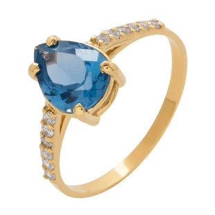 Anel de Ouro 18k e Zircônio Feminino Gota Azul