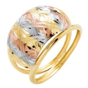 Anel de Ouro 18k Feminino Tricolor 