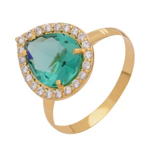 Anel Ouro 18k Feminina Gota Com Zircônia