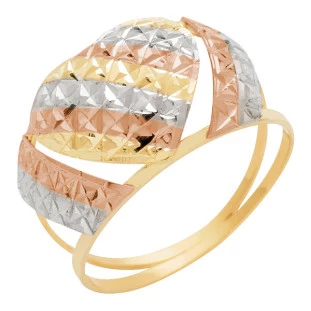 Anel De Ouro 18k 3 Tricolor Coração Grande