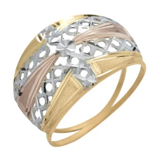 Anel de Ouro 18k Tricolor Vazado Decorato