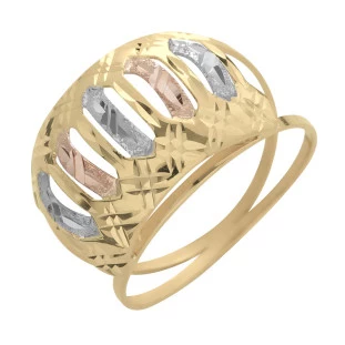 Anel de Ouro 18k Vazado Tricolor Trapelato