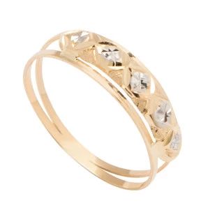 Anel de Ouro 18k Feminino Rhombus Aro Duplo