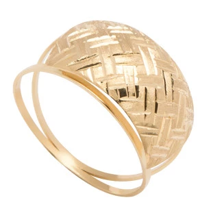Anel de Ouro Amarelo 18k Maglia Gialla Aro Duplo e Chapa Desenhada