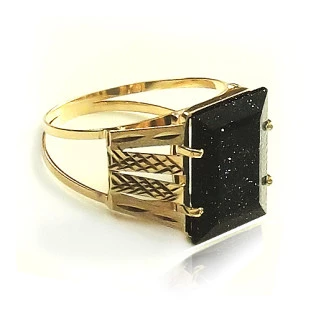 Anel Ouro com Pedra Baguete Negra Feminino