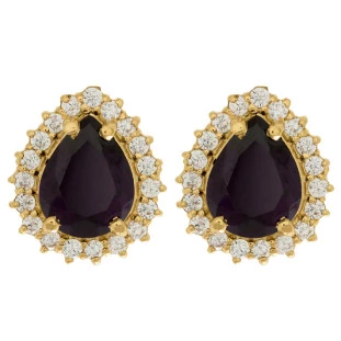 Brinco de Ouro 18k e Zircônio Feminino Gota Violeta