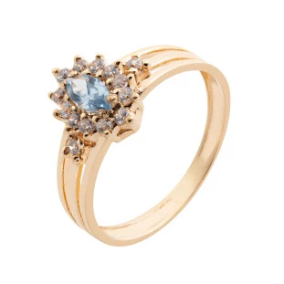 Anel de Ouro 18k Com Pedra Topázio Azul