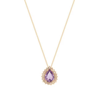 Corrente de Ouro 18k e Pingente de Ouro 18k com Diamantes e Ametista