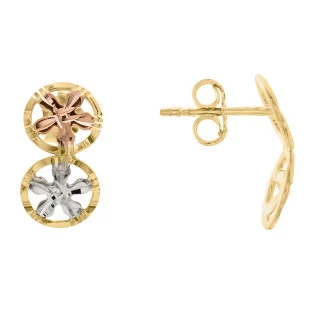 Brinco de Ouro 18k Feminino Tricolor Flores
