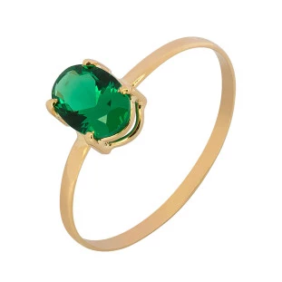Anel de Ouro 18k Feminino Pedra Oval Esmeralda Sintética