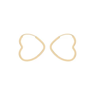 Brinco de Argola Ouro 18k Coração Médio Fio Quadrado