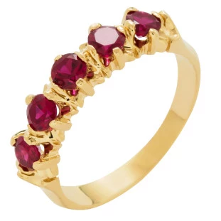 Meia Aliança de Ouro 18k com 5 Rubis Naturais Roseto