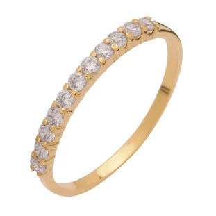 Meia Aliança De Ouro 18k Com Zircônia Branca