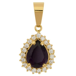 Pingente de Ouro 18k e Zircônio Feminino Gota Violeta