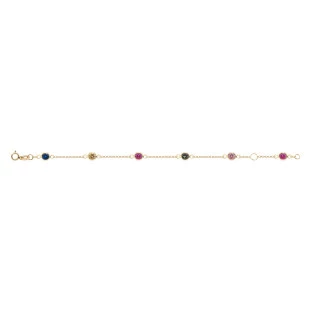 Pulseira de Ouro 18k Infantil Pedras Coloridas